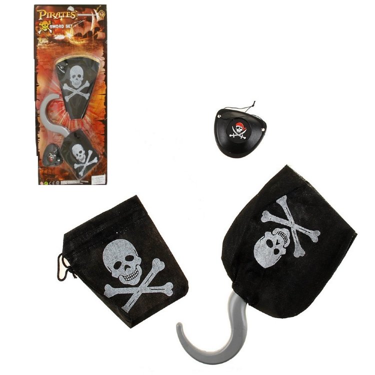 Набор пирата (крюк, повязка на глаз и мешочек для монет)