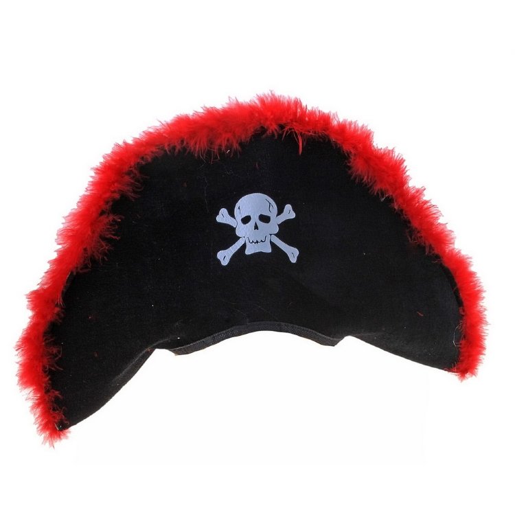 Шляпа пирата мягкая с красным пухом
